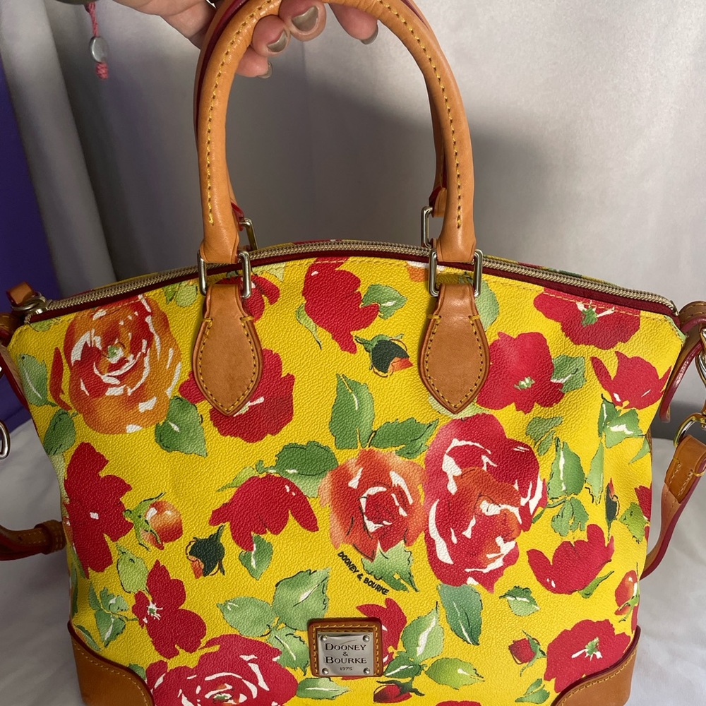 Dooney & Bourke Floral Yellow and Red Roses satchel with crossbody strap